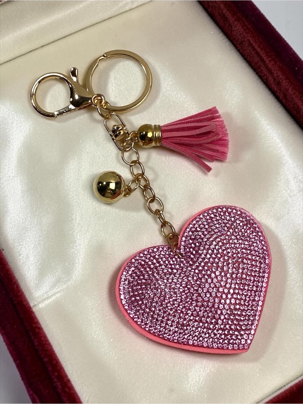 Hot Pink Women's Tote Bag with Heart Charm Rhinestone Sparkles Tassel
